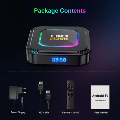 El HK1 RBOX K8 es un TV Box con Android 13, equipado con el procesador RK3528 y opciones de almacenamiento de 4GB de RAM con 32GB, 64GB o 128GB de ROM. Soporta WiFi 6 de 5G, resolución 4K y 8K, reproducción 3D y conexión B