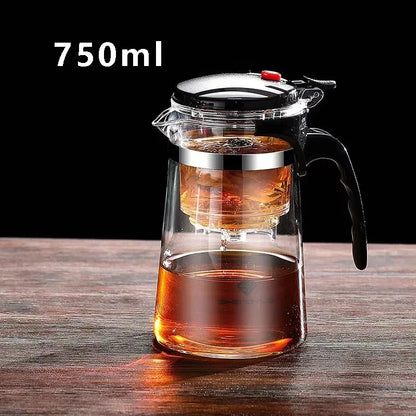 Tetera de vidrio resistente al calor con infusor de acero inoxidable. Ideal para preparar té de flores, Diseño elegante con asa ergonómica para un manejo cómodo.