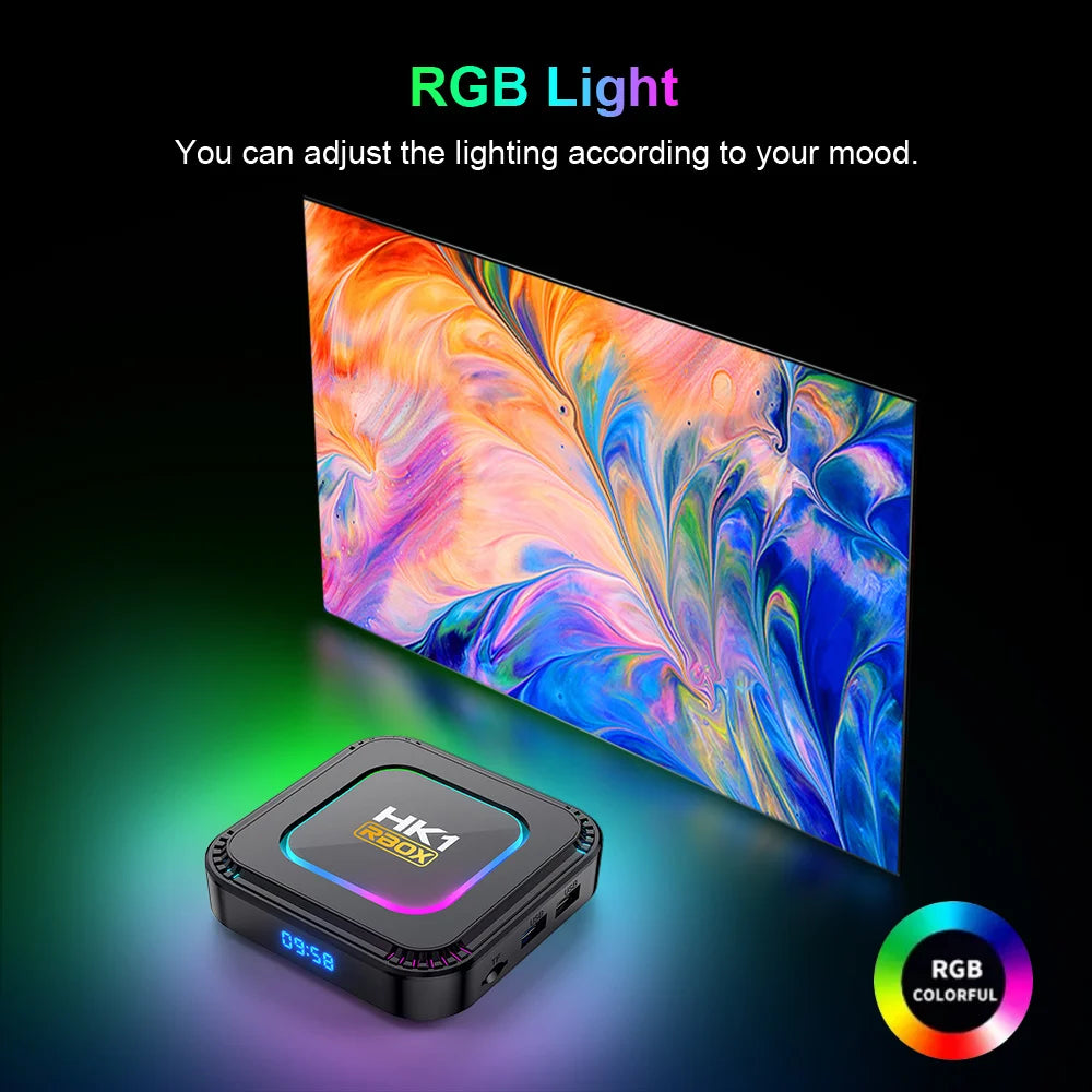 El HK1 RBOX K8 es un TV Box con Android 13, equipado con el procesador RK3528 y opciones de almacenamiento de 4GB de RAM con 32GB, 64GB o 128GB de ROM. Soporta WiFi 6 de 5G, resolución 4K y 8K, reproducción 3D y conexión B