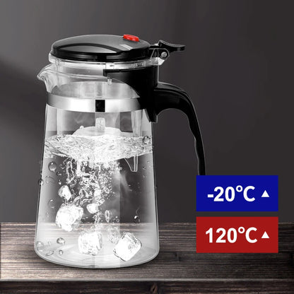 Tetera de vidrio resistente al calor con infusor de acero inoxidable. Ideal para preparar té de flores, Diseño elegante con asa ergonómica para un manejo cómodo.